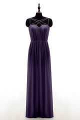 Sheath-Column Floor Length Chiffon Bridesmaid Dress NB3315