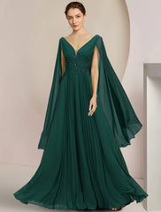 Aimishang  A-Line Mother of the Bride Dress Formal Wedding Guest Elegant V Neck Floor Length Chiffon Lace Sleeveless with Pleats Sequin Appliques