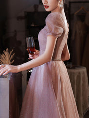 A-Line Beautiful Back Elegant Prom Formal Evening Birthday Dress Sweetheart Neckline Short Sleeve Floor Length Lace with Beading 2024 / Puff Balloon Sleeve
