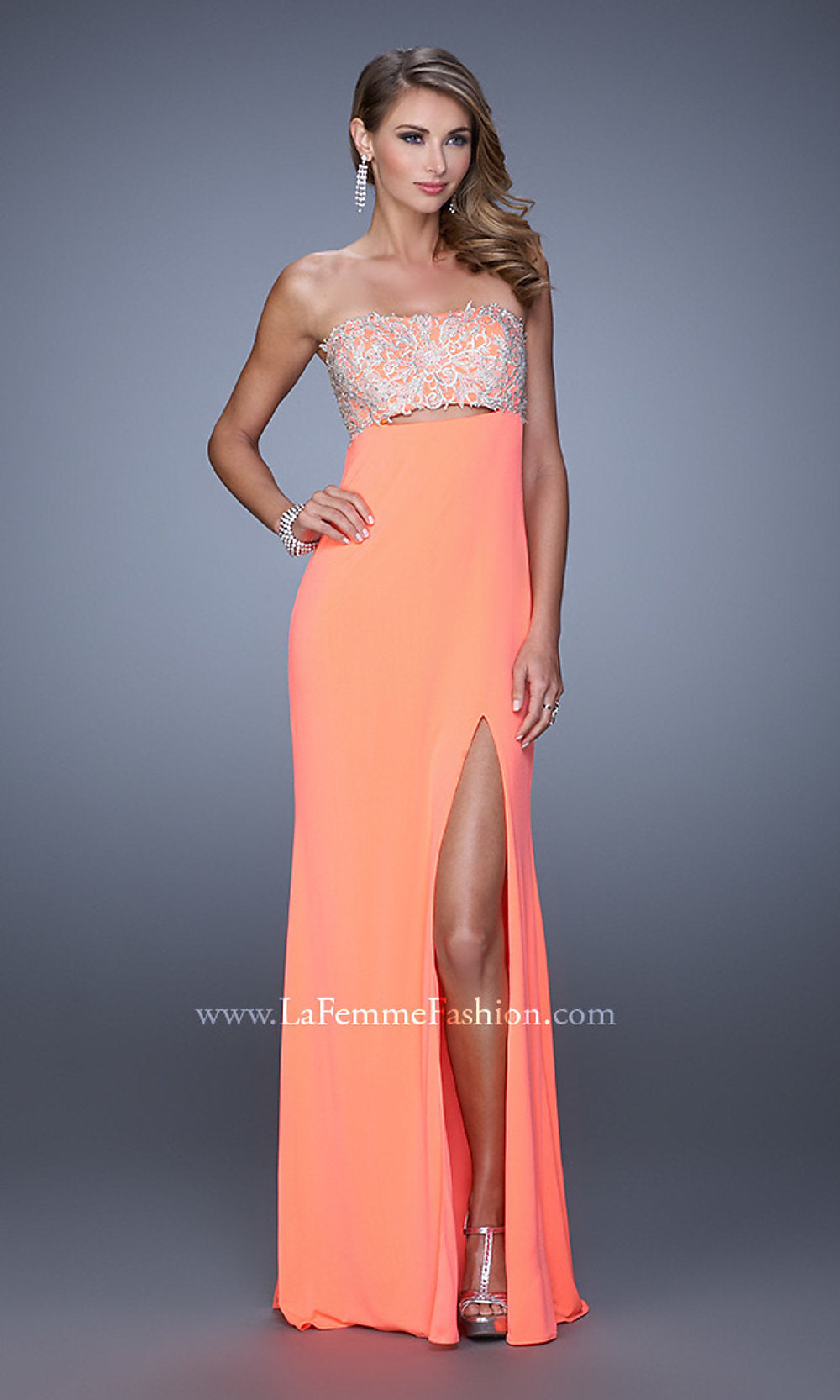 Long Strapless Open-Back Prom Dress by La Femme