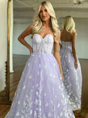 Nerida | Lavender Sweetheart Lace A-line Prom Dress With Appliques