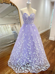 Nerida | Lavender Sweetheart Lace A-line Prom Dress With Appliques
