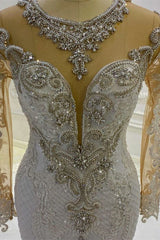 New Arrival Long Sleeves Mermaid Wedding Dress with Beadings and Appliques