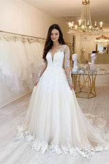 New Arrival Sweetheart Tulle Lace Wedding Dress with Long Sleeves for Bridal Gowns