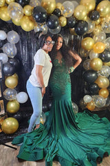 Newest Dark Green Crystal Mermaid Prom Dresses with Beadings