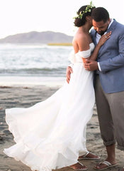 Newest White Off the shoulder Chiffon Wedding Dress With Beadings