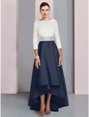 Aimishang  A-Line Mother of the Bride Dress Wedding Guest Elegant Scoop Neck Asymmetrical Floor Length Satin 3/4 Length Sleeve with Sequin Ruching
