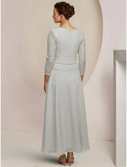 Aimishang A-Line Mother of the Bride Dress Wedding Guest Elegant Jewel Neck Ankle Length Chiffon Long Sleeve with Lace Pleats Appliques