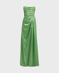 Noble strapless off shoulder pleated side slit prom dress