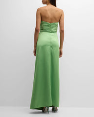 Noble strapless off shoulder pleated side slit prom dress