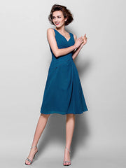 A-Line Mother of the Bride Dress Wrap Included V Neck Knee Length Chiffon 3/4 Length Sleeve with Criss Cross Side Draping