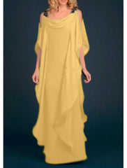 Sheath / Column Mother of the Bride Dress Wedding Guest Elegant Plus Size Scoop Neck Floor Length Chiffon Half Sleeve with Appliques