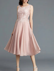 Aimishang Two Piece A-Line Mother of the Bride Dress Elegant Jewel Neck Knee Length Chiffon Lace Short Sleeve with Pleats Embroidery