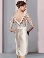 Aimishang  Sheath / Column Mother of the Bride Dress Wedding Guest Elegant Scoop Neck Knee Length Satin Lace Half Sleeve with Bow(s) Appliques
