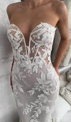 Nude Mermaid Boho Wedding Dresses Sparkly Beaded Lace Bridal Gown AW1032
