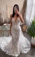 Nude Mermaid Boho Wedding Dresses Sparkly Beaded Lace Bridal Gown AW1032