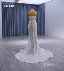 Nude Pearl Beaded Lace Mermaid Wedding Dresses Removable Long Sleeve Pageant Dress 231140