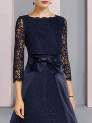Two Piece Sheath / Column Mother of the Bride Dress Formal Wedding Guest Elegant Scoop Neck Knee Length Chiffon Lace 3/4 Length Sleeve