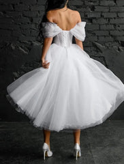 Bridal Shower Simple Wedding Dresses Wedding Dresses A-Line Scoop Neck Sleeveless Tea Length Satin Bridal Gowns With Solid Color
