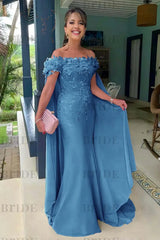Off-The-Shoulder Mermaid Chiffon Wedding Guest Dresses Long with Appliques