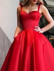 A-Line Homecoming Dresses Elegant Dress Holiday Graduation Tea Length Sleeveless Spaghetti Strap Pink Dress Satin with Pleats