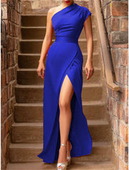 Women's Black Dress Prom Dress Party Dress Homecoming Dress Wedding Guest Dress Sheath Dress Long Dress Maxi Dress Red Blue Sleeveless Split Winter Fall One Shoulder