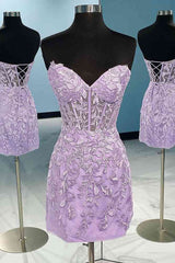 Lace Appliques Strapless Lace-Up Sleeveless Mini Homecoming Dress