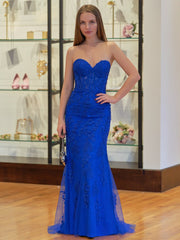 Evie |Mermaid Sweetheart Neck Lace Long Prom Dress With Appliques
