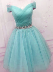 Robes de bal en tulle bleu hors épaule, robes de retour bleu mignonnes