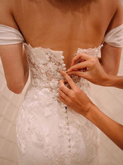 Mermaid Off Shoulder Appliques Court Train Chiffon Wedding Dress with Lace