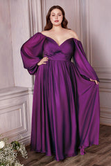 Cinderella Divine CD243C Off Shoulder Long  A Line Formal Prom Dress