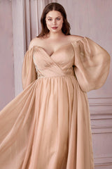 Cinderella Divine CD243C Off Shoulder Long  A Line Formal Prom Dress