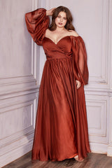 Cinderella Divine CD243C Off Shoulder Long  A Line Formal Prom Dress