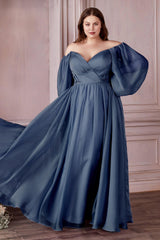 Cinderella Divine CD243C Off Shoulder Long  A Line Formal Prom Dress