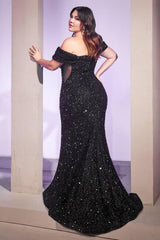 Cinderella Divine CD975C Off Shoulder Sequins Prom Dress