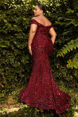 Cinderella Divine CD975C Off Shoulder Sequins Prom Dress