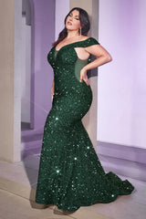 Cinderella Divine CD975C Off Shoulder Sequins Prom Dress