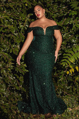 Cinderella Divine CD975C Off Shoulder Sequins Prom Dress