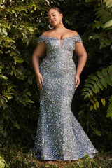 Cinderella Divine CD975C Off Shoulder Sequins Prom Dress