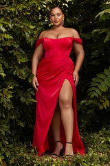Cinderella Divine CD7484C Off Shoulder Long Plus Size Prom Dress