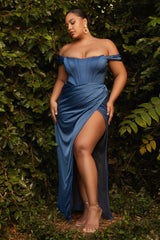 Cinderella Divine CD7484C Off Shoulder Long Plus Size Prom Dress