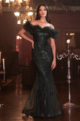 Cinderella Divine J818 Off Shoulder Long Prom Gown