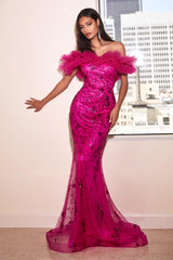 Cinderella Divine J818 Off Shoulder Long Prom Gown