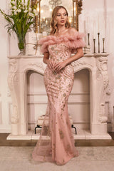 Cinderella Divine J818 Off Shoulder Long Prom Gown