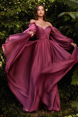 Cinderella Divine CD243 Off Shoulder Long Sleeve Formal Prom Dress