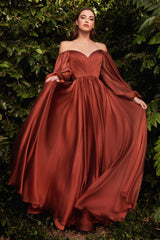 Cinderella Divine CD243 Off Shoulder Long Sleeve Formal Prom Dress