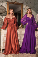 Cinderella Divine CD243 Off Shoulder Long Sleeve Formal Prom Dress
