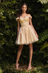 Cinderella Divine CD0194 Off Shoulder Short Tulle Graduation Dress