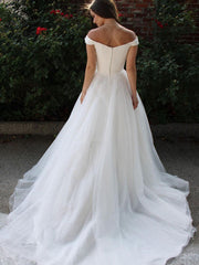 Off Shoulder White Tulle Long Prom Dresses Aline White Formal Graduation Evening Dresses
