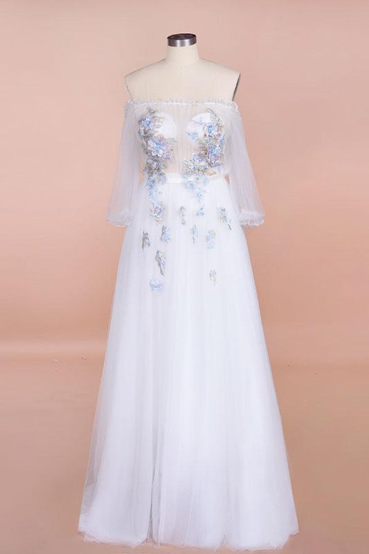 Off-the-Shoulder Appliques Tulle Wedding Dress